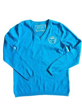 Girls Golf Women's L Turquoise 100% Cotton V-Neck Preppy Golf Sweater